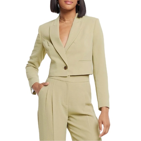 Express Size Medium Peak Lapel One Button Cropped Blazer/Jacket in Light Green - Picture 1 of 15